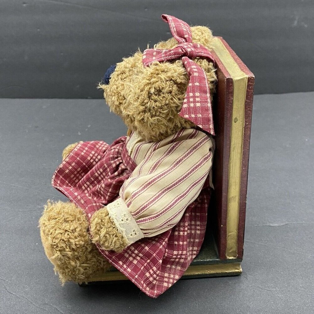 VTG Y2K Teddy Bear Bookends Books Are Fun Wooden Plush Pair Children Library 90s - Picture 11 of 16